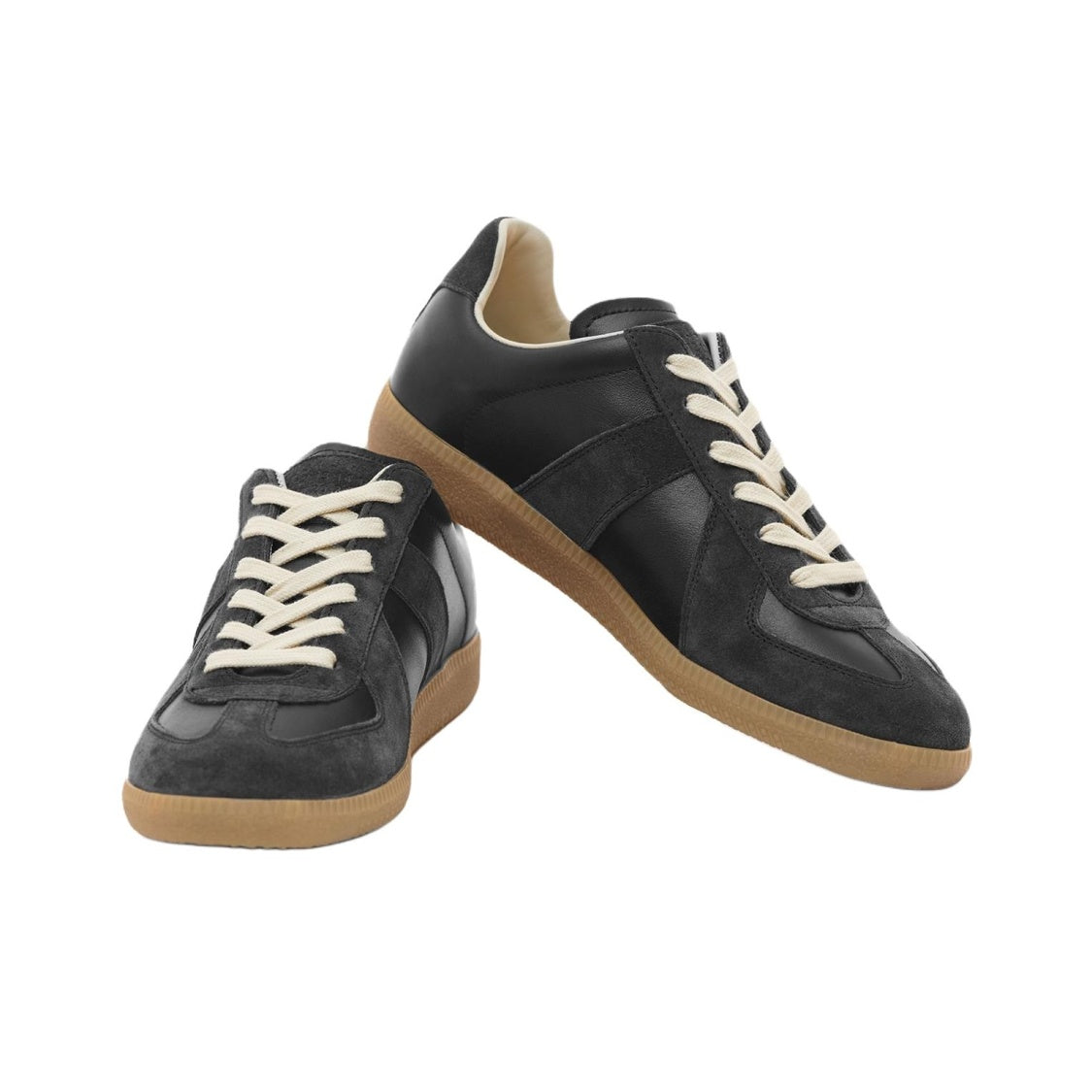Maison Margiela Men's Black Leather & Dark Grey Suede Sneakers