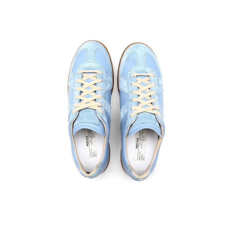 Maison Margiela Men's Light Blue Leather & Suede Sneakers